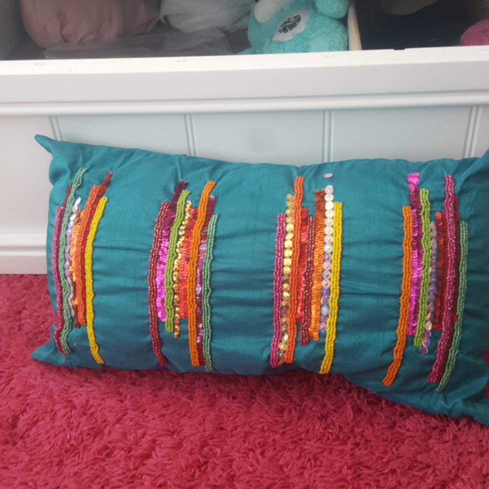 Aqua beaded pillow